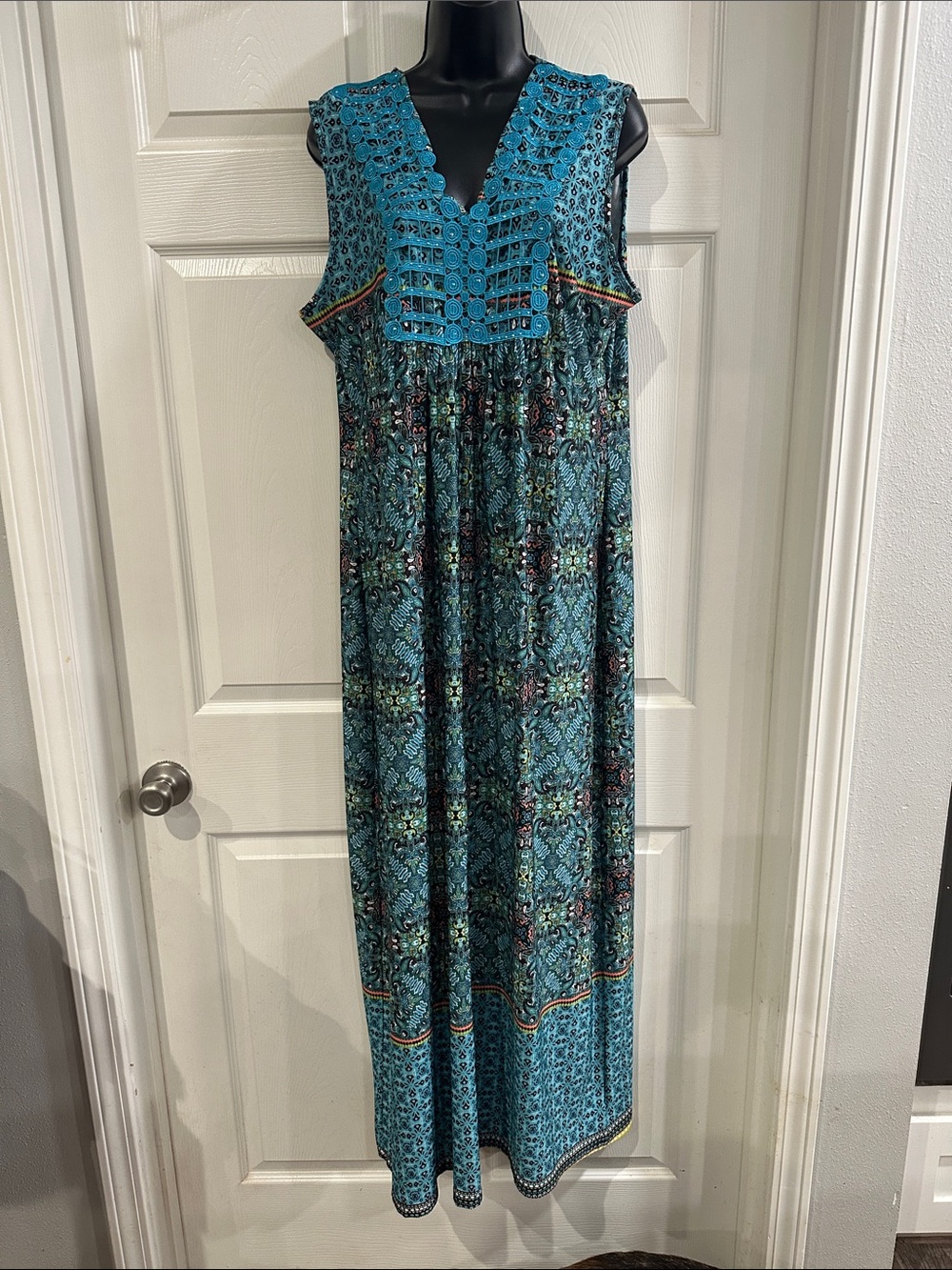 ONE WORLD Teal Patterned Maxi Dress